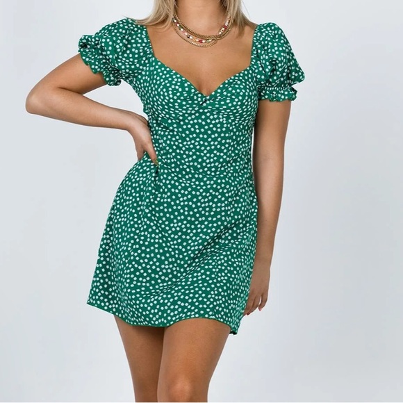Princess Polly Freyah Green with White Flowers Mini Dress sz4 - Picture 1 of 10